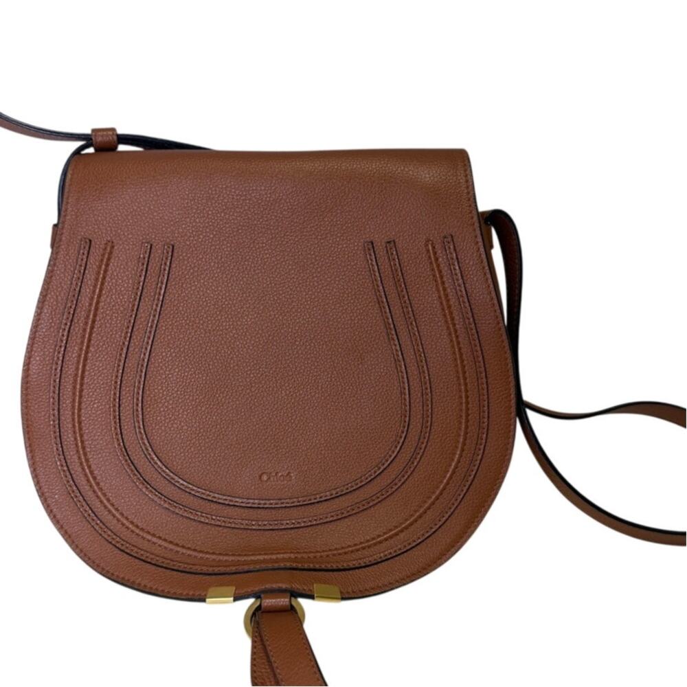 Chloé Marcie Medium Saddle Crossbody Bag Grained Calfskin Leather Gold Hardware
